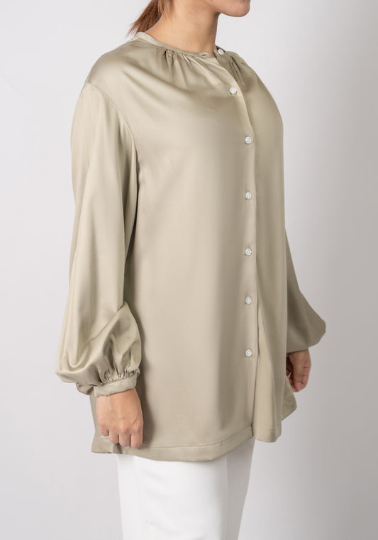 Gathered Jade Charm Satin Shirt - Sale