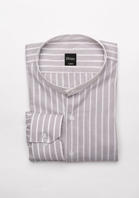 Light Grey Summer Stripes Shirt - Band Collar