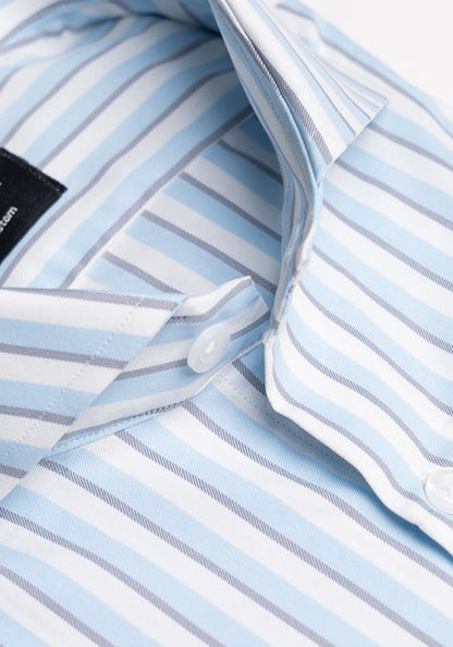 Sky Blue Performance Stretch Stripes Shirt - Wrinkle Free