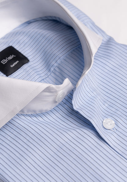 Black On Sky Blue Structured Stretch Stripes Shirt