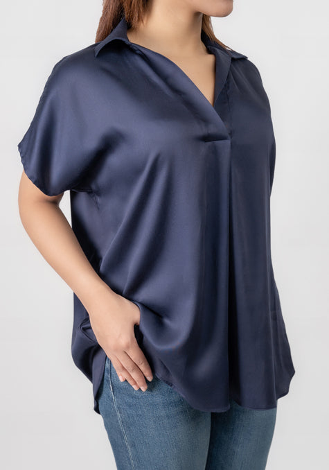 Midnight Blue Charm Satin Shirt - Sale