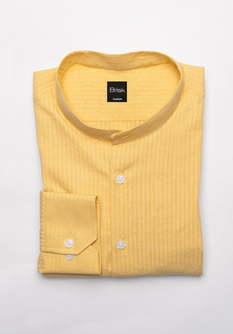 Mustard Seersucker Shirt - Band Collar
