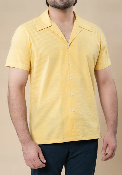 Mustard Seersucker Shirt - Camp Collar