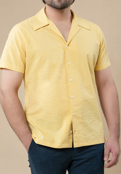 Mustard Seersucker Shirt - Camp Collar