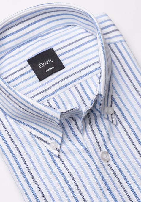 Multi-Blue Pinpoint Poly Stripes Shirt