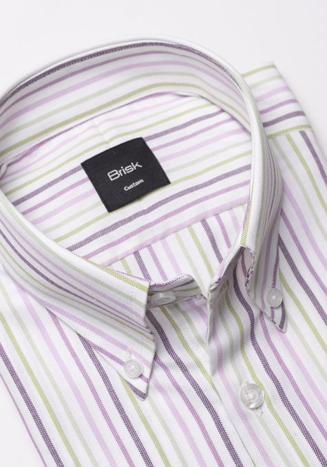 Plum Green Pinpoint Poly Stripes Shirt