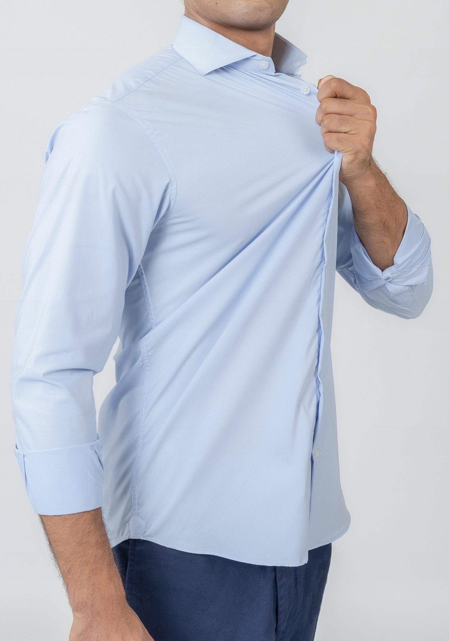 Ice Blue Mini Checkered Performance Stretch Shirt - Wrinkle-Free  - Sale