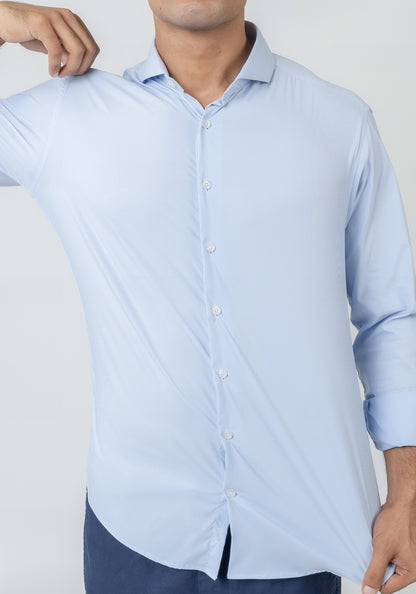 Ice Blue Mini Checkered Performance Stretch Shirt - Wrinkle-Free  - Sale