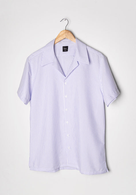 Pastel Lavender Seersucker Stripes Shirt- Camp Collar
