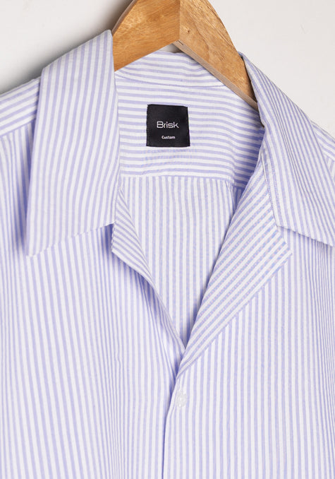 Pastel Lavender Seersucker Stripes Shirt- Camp Collar
