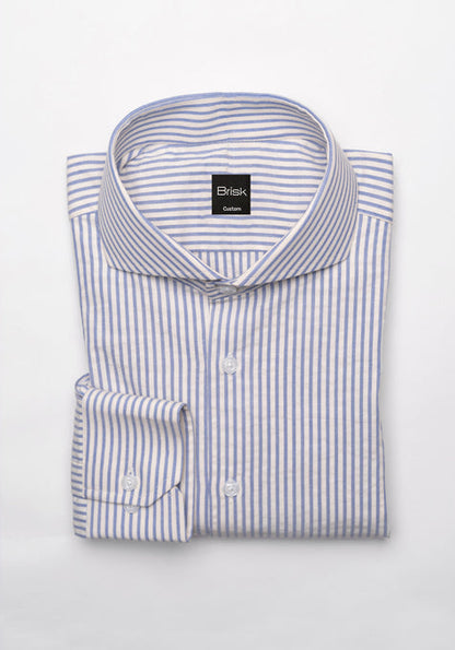 Pastel Steel Blue Seersucker Stripes Shirt