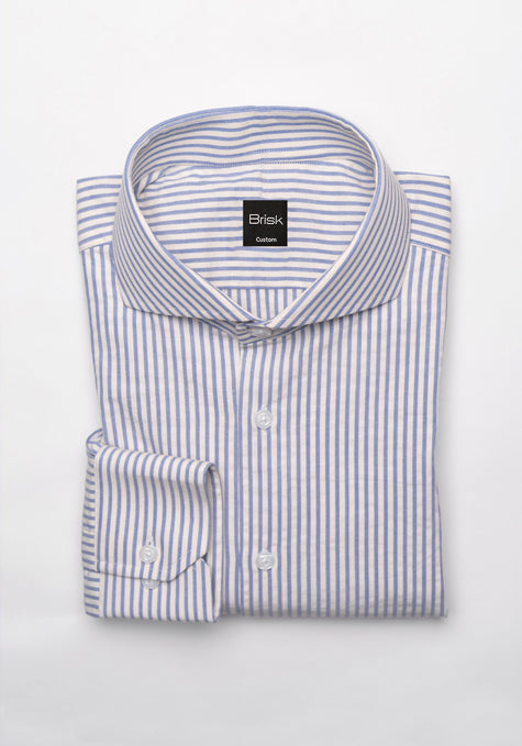 Pastel Steel Blue Seersucker Stripes Shirt