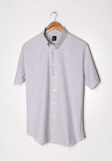 Pastel Steel Blue Seersucker Stripes Shirt-Half Sleeve
