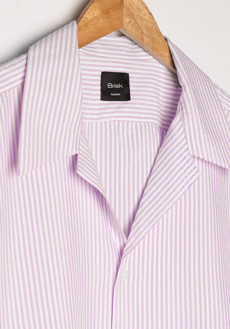 Pink Seersucker Stripes Shirt- Camp Collar
