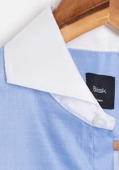 Sky Blue Twill Contrast Collar & French Cuffs Shirt - Sale