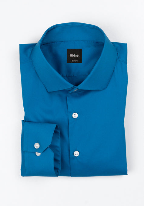 TEAL BLUE POPLIN STRETCH SHIRT - SALE