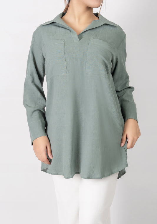 Sea Green Cotton Gauze Shirt
