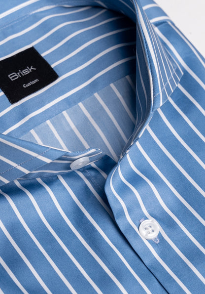 Super Fine Blue Satin Stretch Stripes Shirt