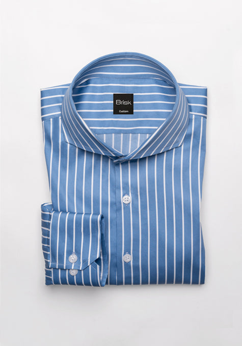 Super Fine Blue Satin Stretch Stripes Shirt
