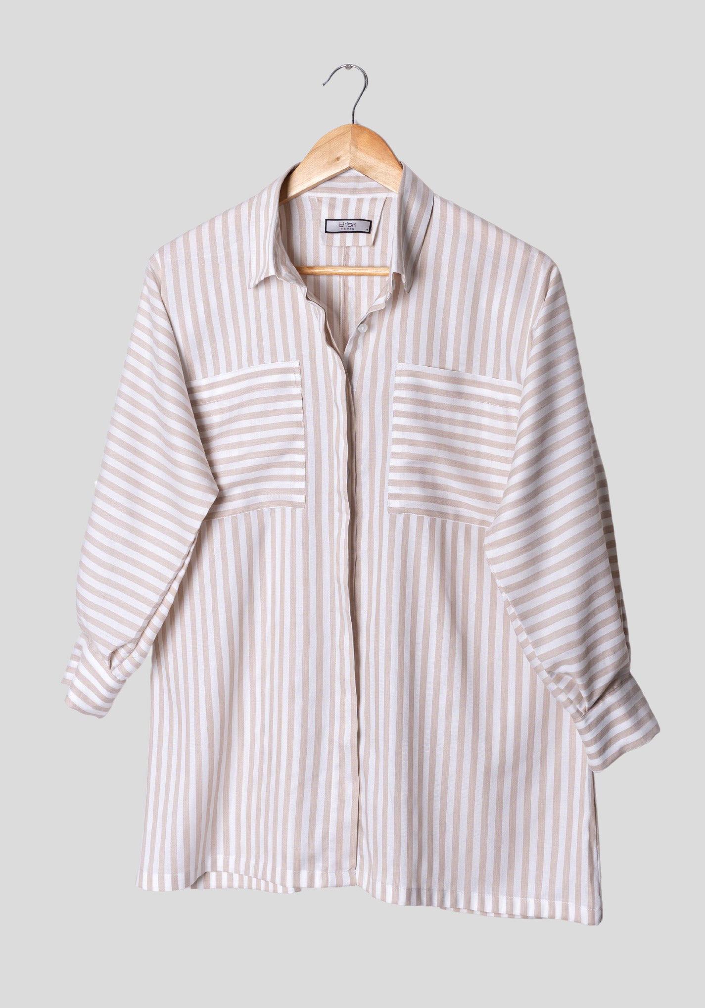 Beige Stripes Soft Flowy Oversized Shirt - Sale