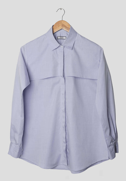 Fine Blue Cotton Flap Shirt - Sale