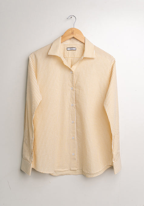 Light Mustard Seersucker Stripes Shirt- Classic Straight