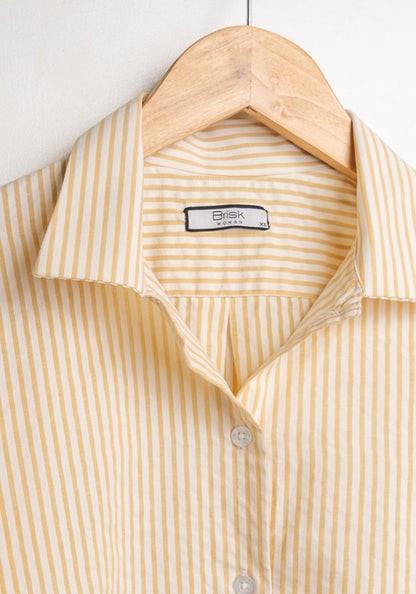 Light Mustard Seersucker Stripes Shirt- Classic Straight