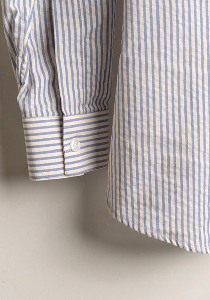 Pastel Steel Blue Relaxed Seersucker Stripes Shirt