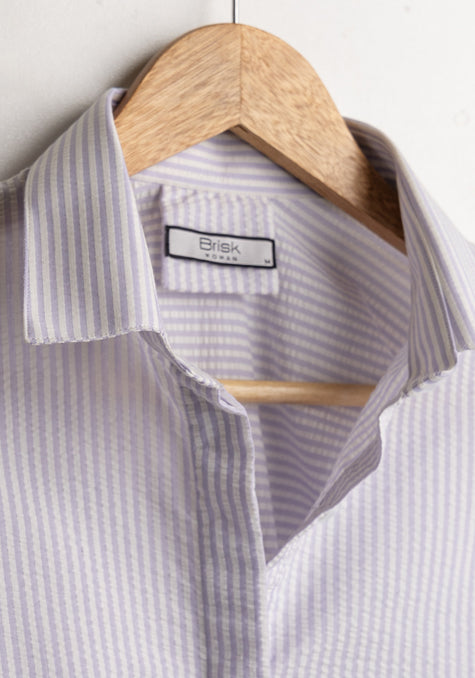 Pastel Lavender Seersucker Stripes Relaxed Shirt - Sale