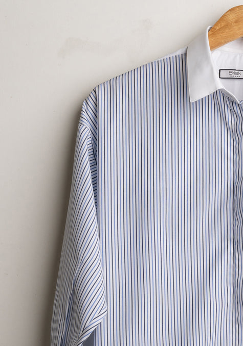 Black & Blue Pencil Stripes Block Relaxed Shirt