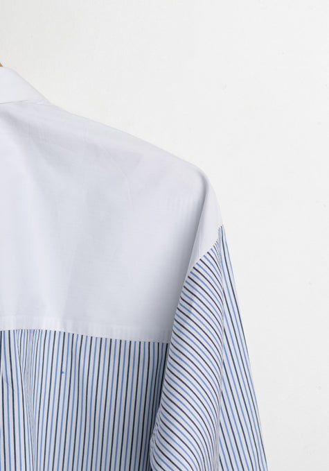 Black & Blue Pencil Stripes Block Relaxed Shirt