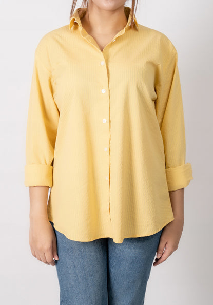 Mustard Seersucker Relaxed Fit Stripes Shirt - Sale