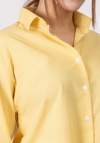 Mustard Seersucker Relaxed Fit Stripes Shirt