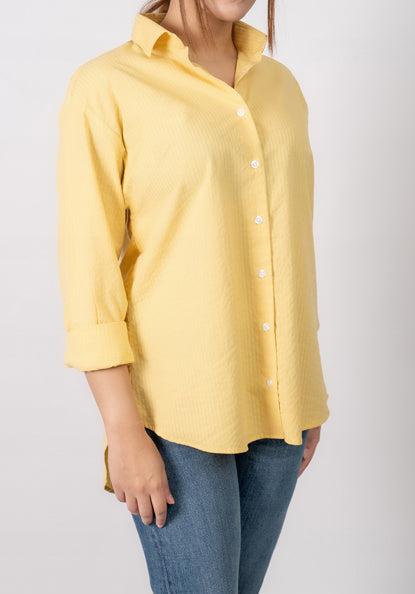 Mustard Seersucker Relaxed Fit Stripes Shirt - Sale