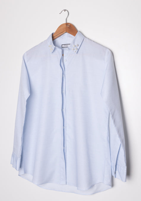 LIGHT BLUE RELAXED SHIRT - COLLAR PEARLS - SALE