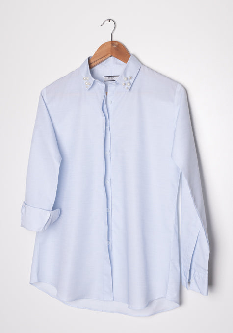 LIGHT BLUE RELAXED SHIRT - COLLAR PEARLS - SALE