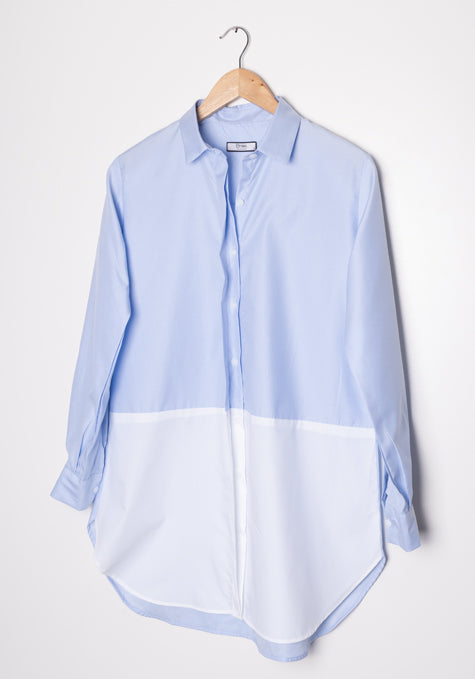 WHITE BLUE COLOR BLOCK SHIRT - SALE